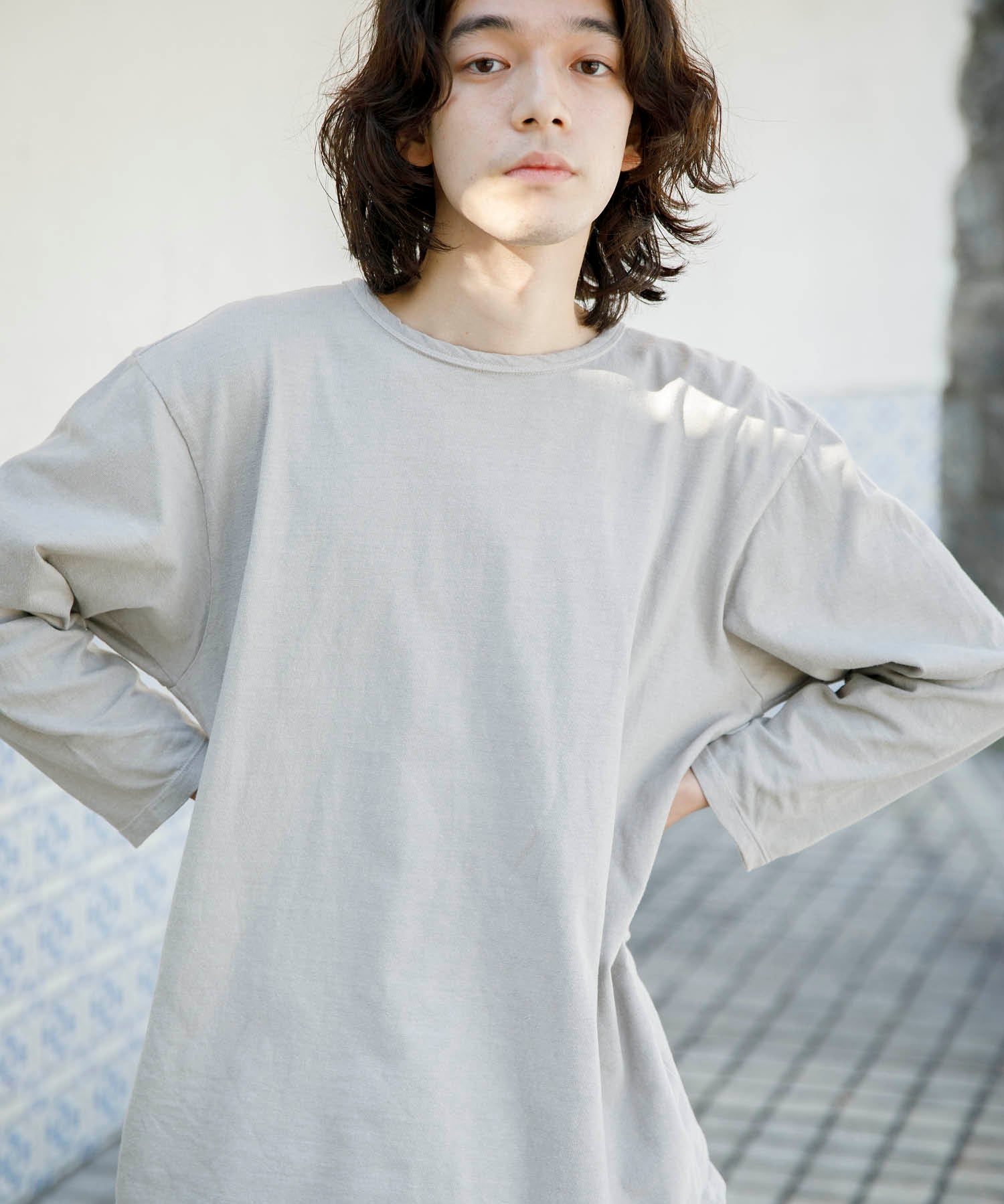 Recycle Organic Cotton Bamboo Charcoal Dye 4/5 Sleeve | リサイクルオーガニックコットン竹炭染め4/5スリーブ | 吊り編み | 草木染め