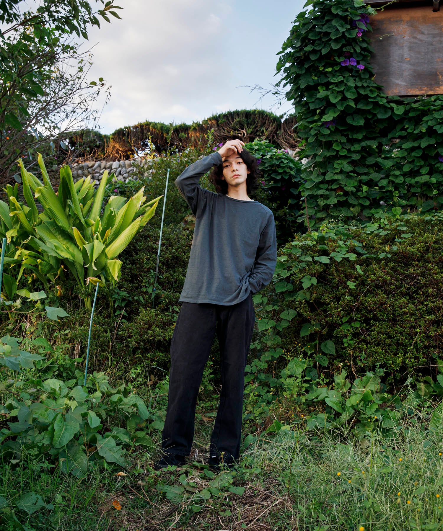 Recycle Organic Cotton Bamboo Charcoal Dye Raglan Sleeve | リサイクルオーガニックコットン竹炭染めラグランスリーブ | 吊り編み | 草木染め