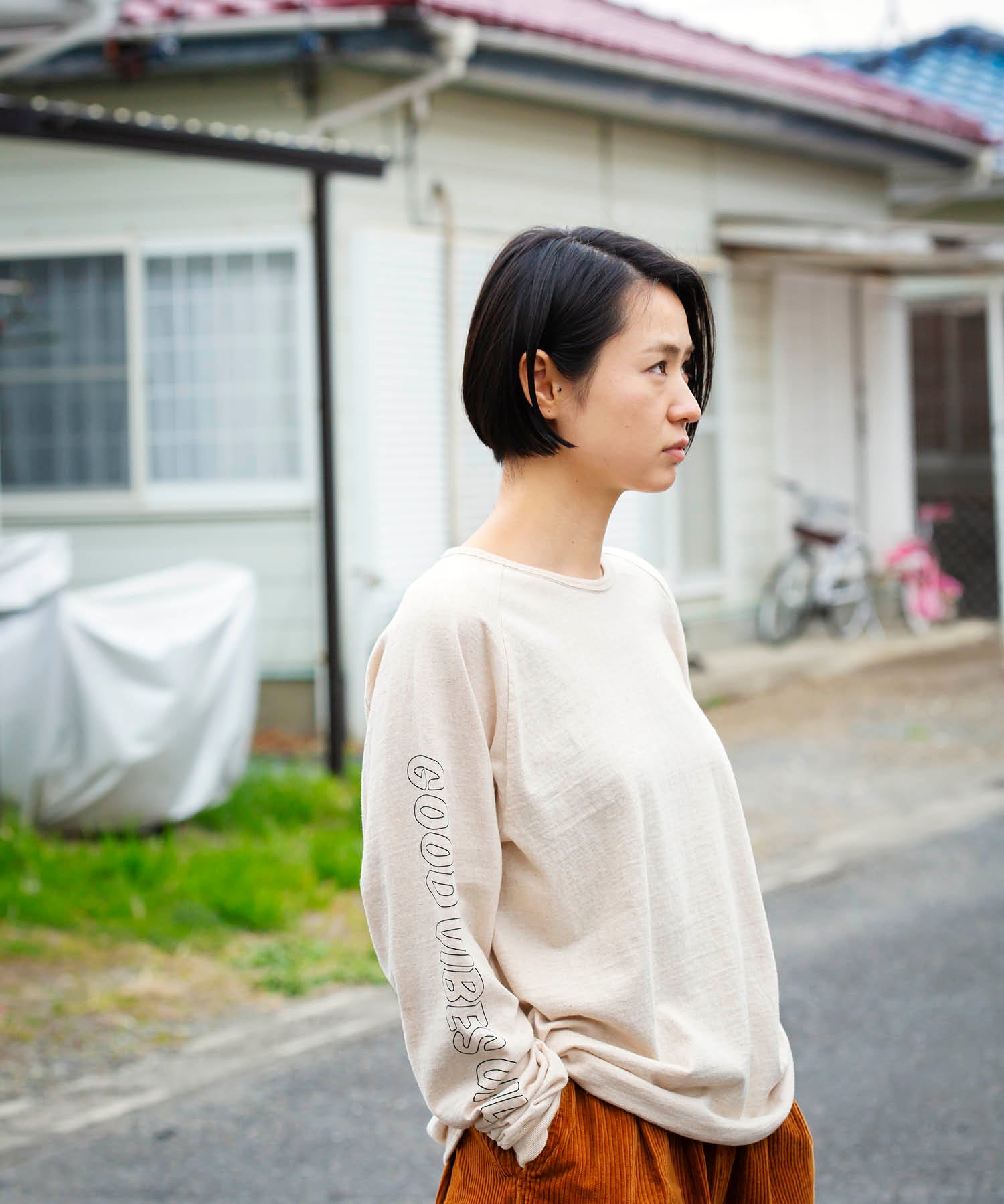 Recycle Organic Cotton Raglan Sleeve - Good Vibes Only | リサイクルオーガニックコットン ラグランスリーブ | 村上寛 | HIROSHI MURAKAMI