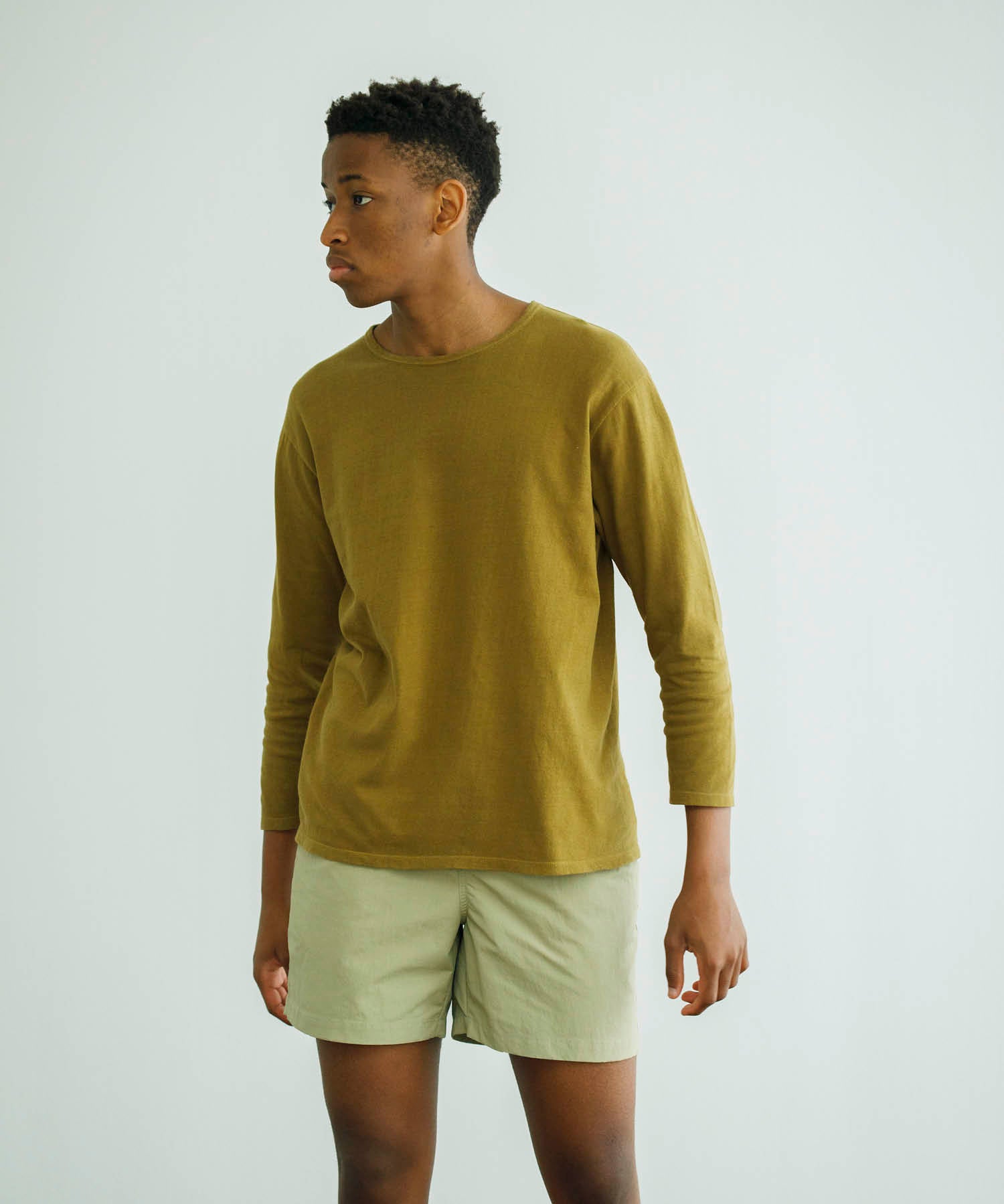 Recycle Organic Cotton Tea Leaves Dye 4/5 Sleeve | リサイクルオーガニックコットン茶葉染め4/5スリーブ | 吊り編み | 草木染め