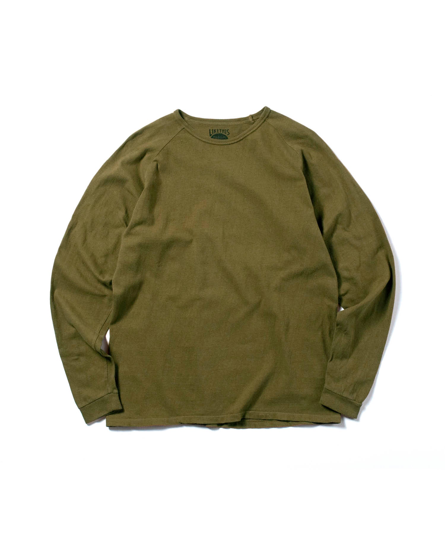 Recycle Organic Cotton Tea Leaves Dye Raglan Sleeve | リサイクルオーガニックコットン茶葉染めラグランスリーブ | 吊り編み | 草木染め